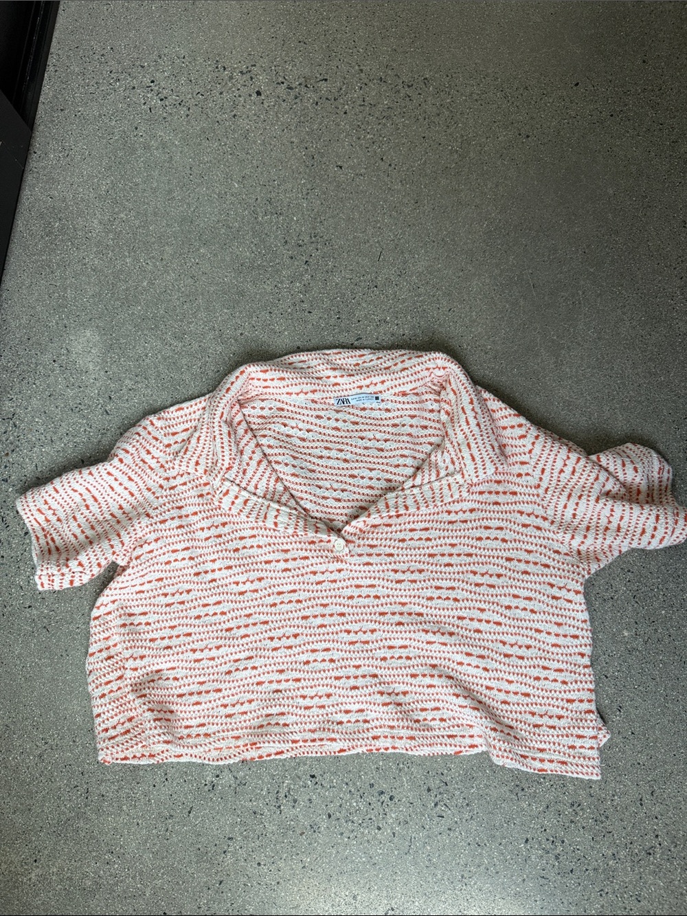 Zara Cropped Knit Polo in Cream and Coral Stripe